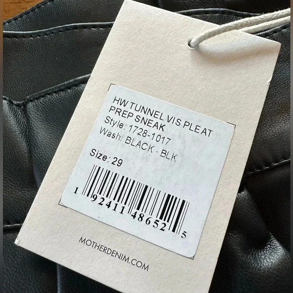 MOTHER Black Faux Leather Pant NWT Tunnel Vision Pleated Pants Size 29 - Picture 8 of 11